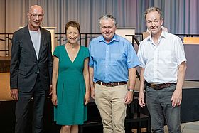 Das Bild zeigt Prof. Markus Backmund, Bettina Lisbach, Prof. Martin Storck und Prof. Knut Kröger (v.l.n.r.) beim 4. Karlsruher Präventionsgespräch