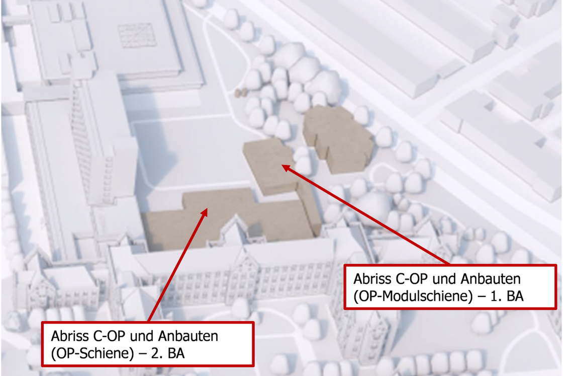 Die grafische Darstellung zeigt die von den Abrissarbeiten betroffenen Gebäude