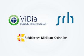 Das Bild zeigt die Logos des Klinikums Karlsruhe, von ViDia und vom SHR Klinikum Karlsbad-Langensteinbach