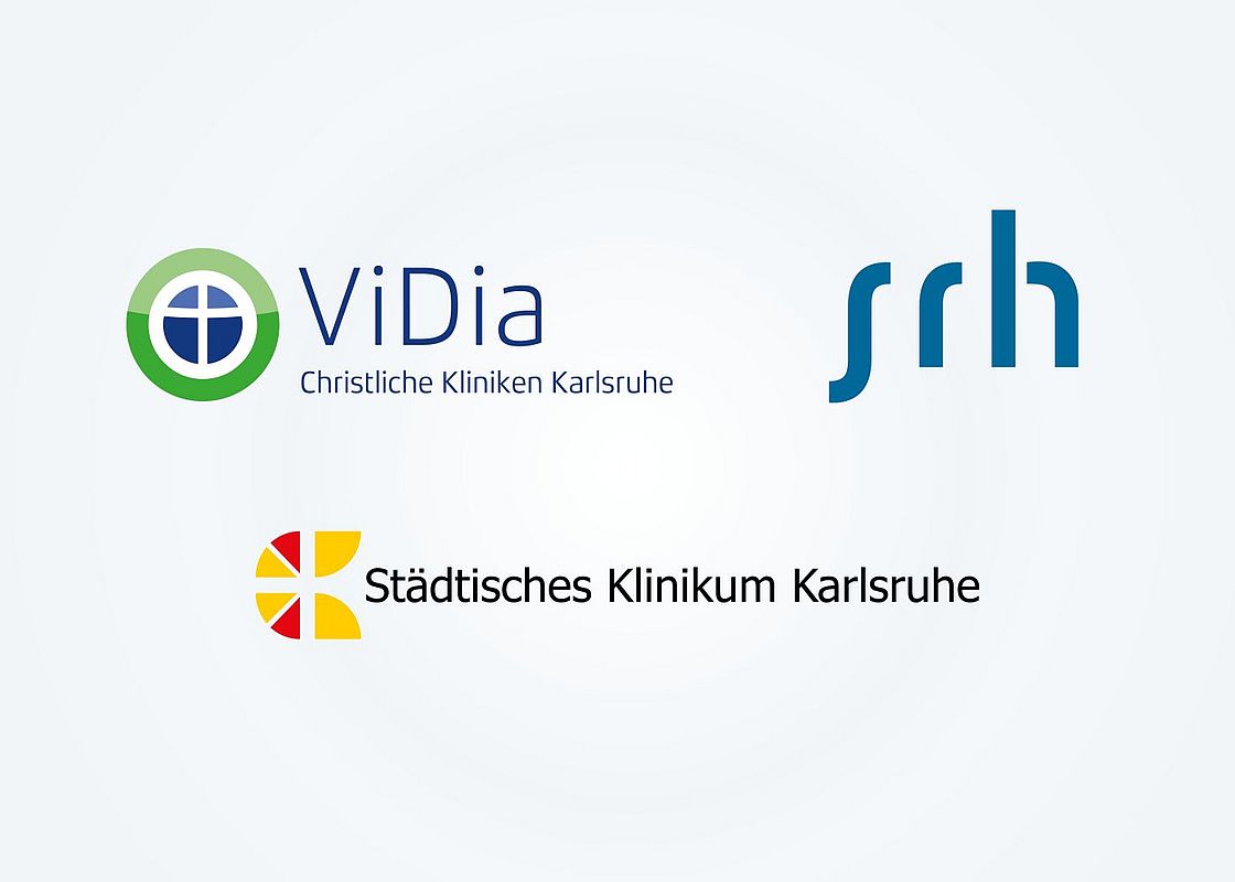 Das Bild zeigt die Logos des Klinikums Karlsruhe, von ViDia und vom SHR Klinikum Karlsbad-Langensteinbach