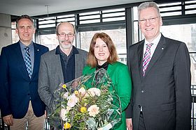 Prof. Dr. Katja Lindel trat zum 1. Januar ihr Amt als neue Klinikdirektorin für die Radioonkologie und Strahlentherapie an. V.l.n.r.: Markus Heming, Klaus Stapf, Prof. Dr. Katja Lindel, Prof. Dr. Hans-Jürgen Hennes