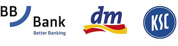 Logos der BBBank, von dm und dem KSC.